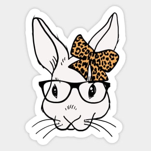 Happy Easter 2021 with bunny glasses leopard ribbon Sticker